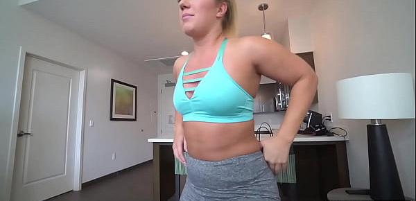  Big booty MILF stepmother Candice Dare finishing her workout on sons big cock